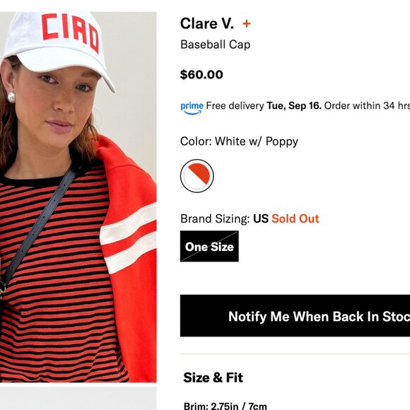 Clare V adult White Cap with Red Print - Picture 1 of 10